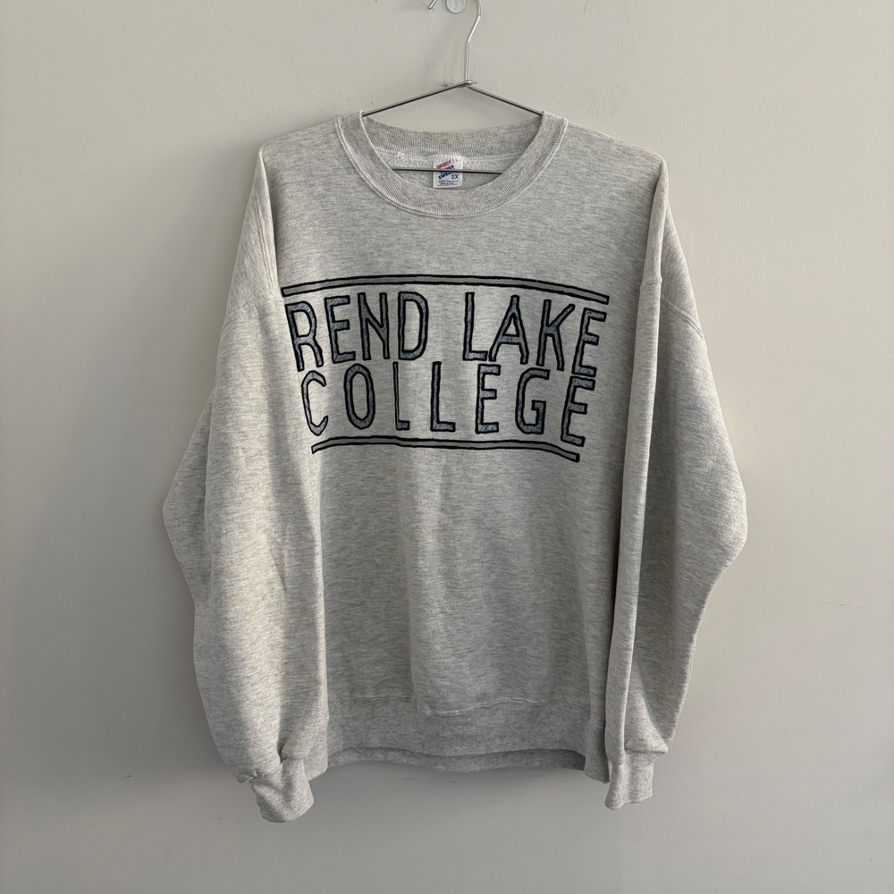Vintage Jerzees Super Sweats Rend Lake College Sweatshirt Gray 2X Made in USA